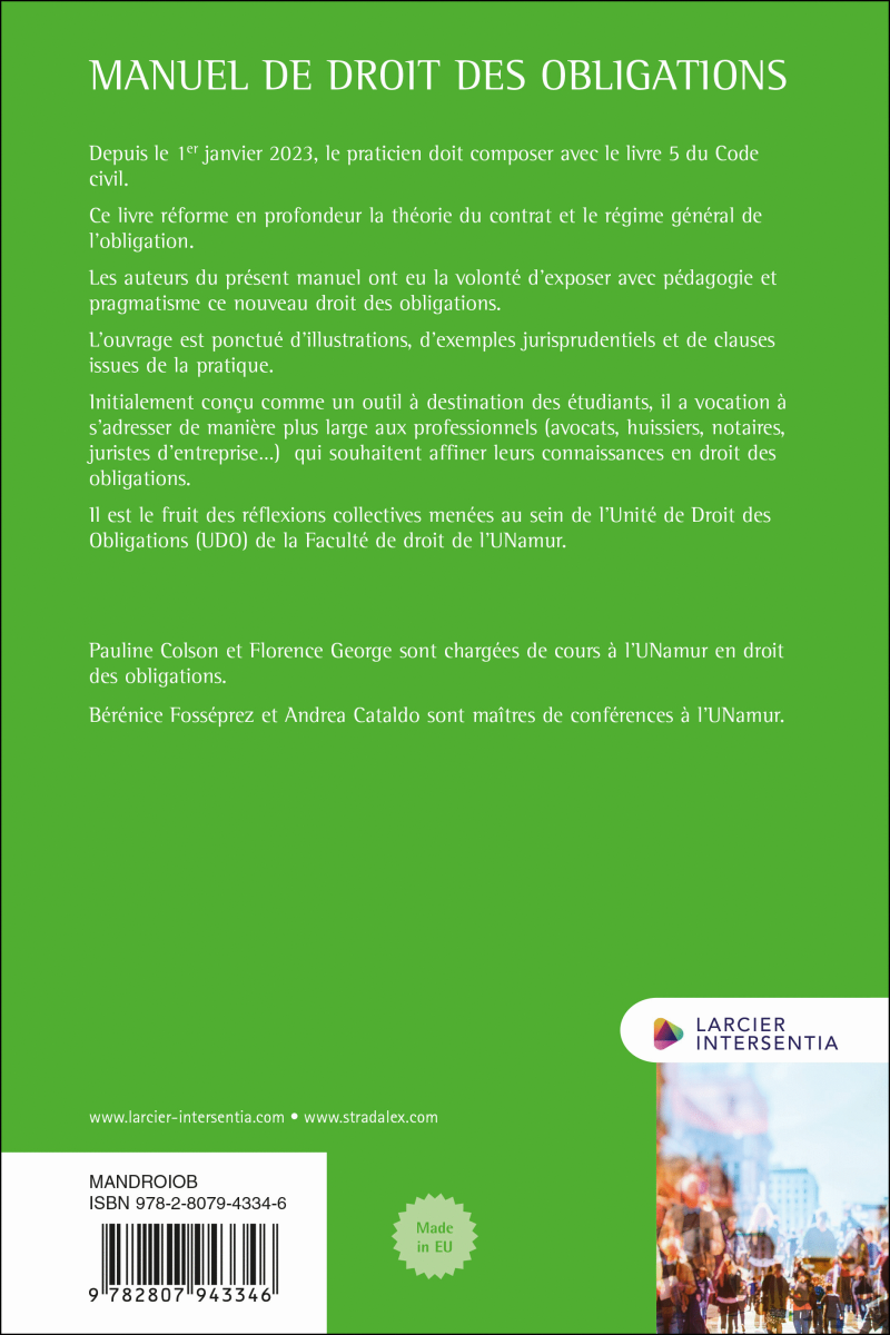 Manuel de droit des obligations ~ Ouvrage ~ Larcier-Intersentia