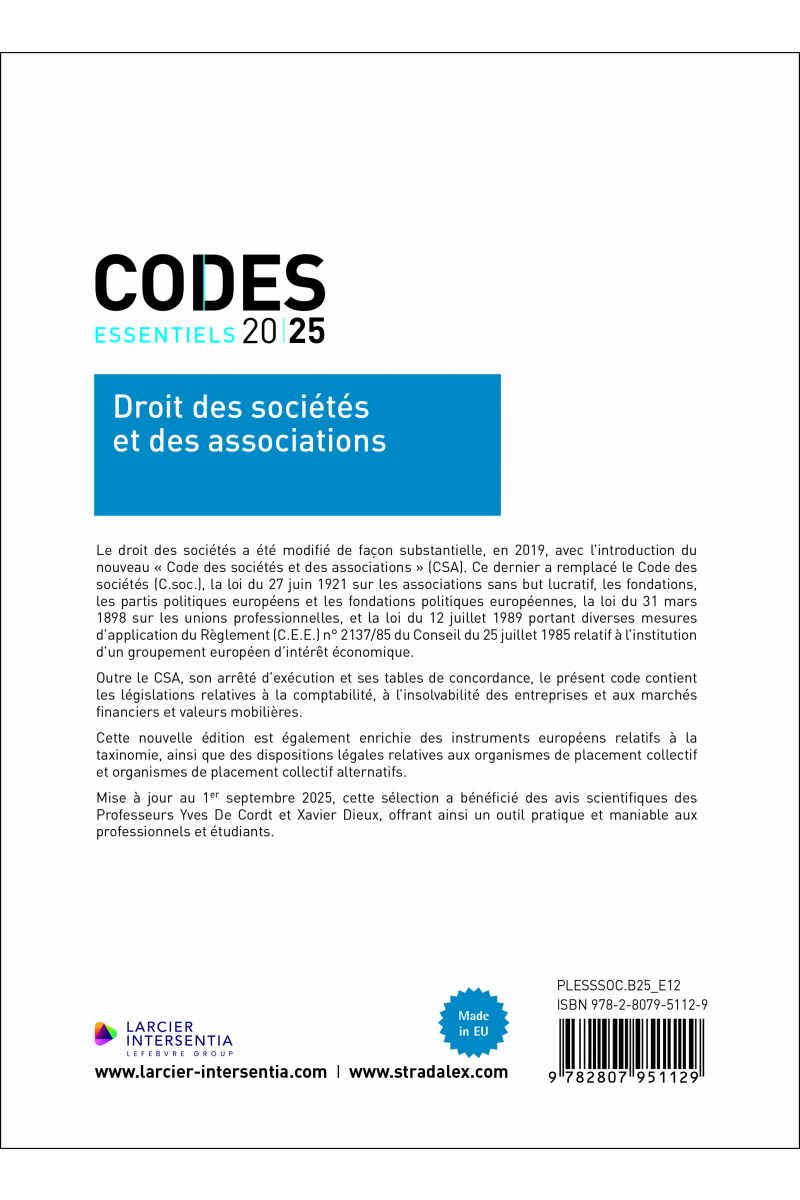 Code essentiel - Droit des sociétés et des associations 2025