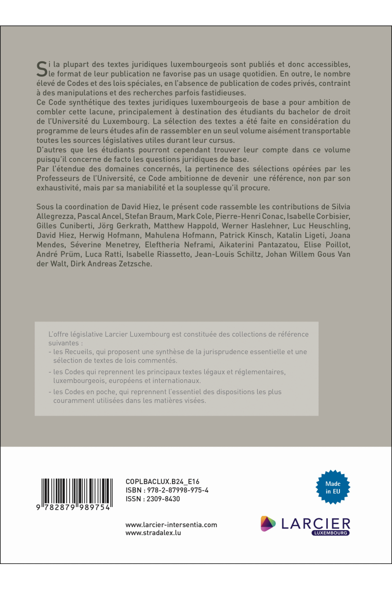 Code Larcier Luxembourg - Droit luxembourgeois 2024